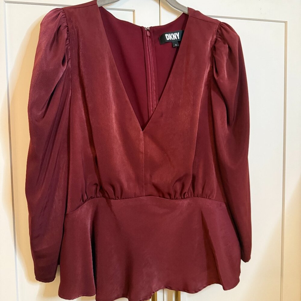 DNKY Peplum Puff Sleeve Blouse - Sz XL